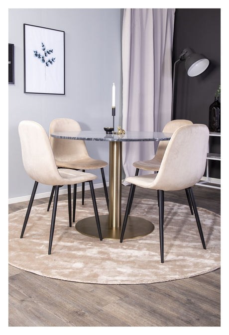 Estelle Dining table, Gray marble, matte brass, Ø106