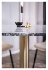 Estelle Dining table, Gray marble, matte brass, Ø106