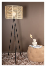 Fence Floor Lamp, Black/Nature Rattan