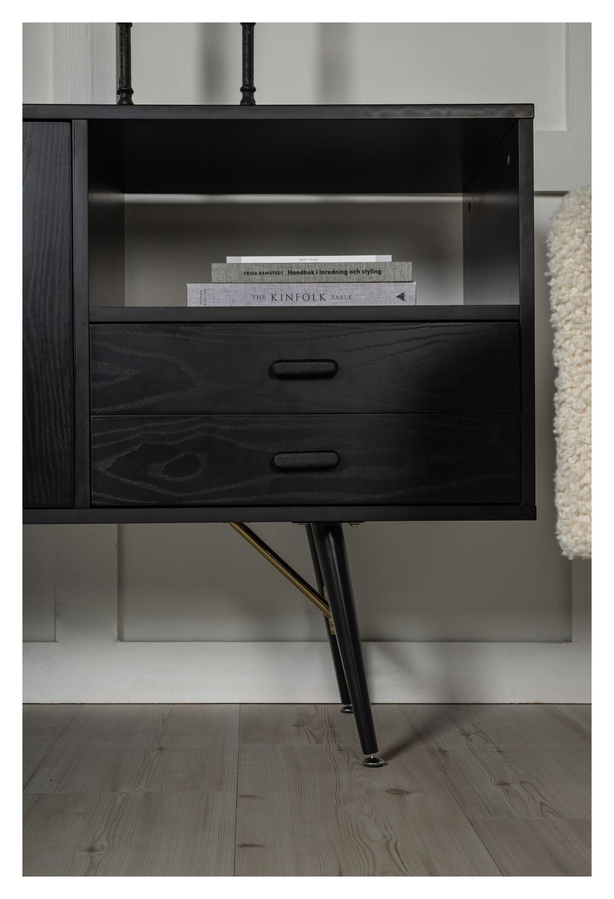 Gold Sideboard, Black veneer with brass