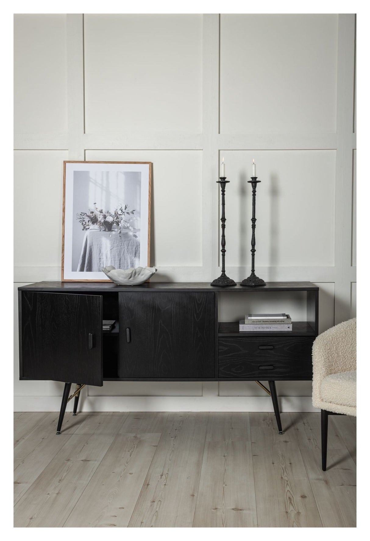 Gold Sideboard, Black veneer with brass