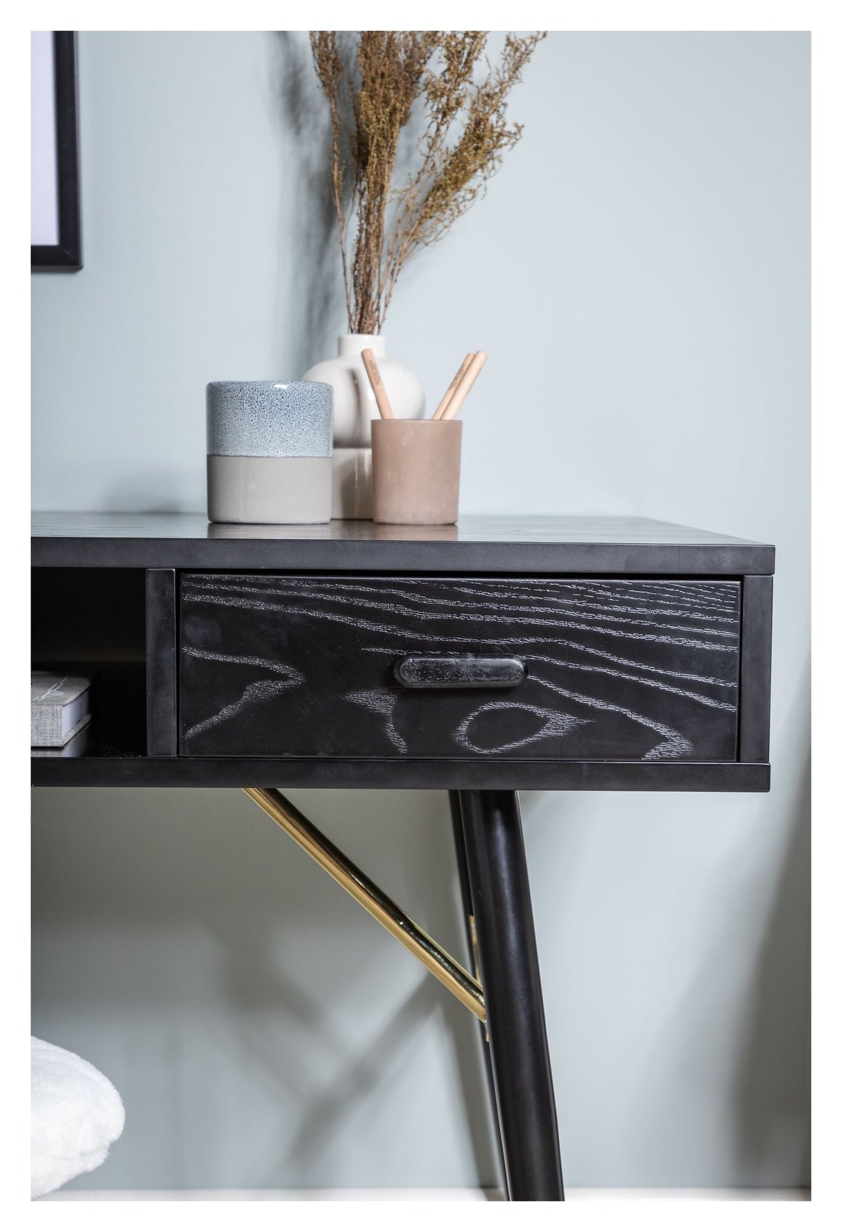 Gold Desk, Black veneer with brass