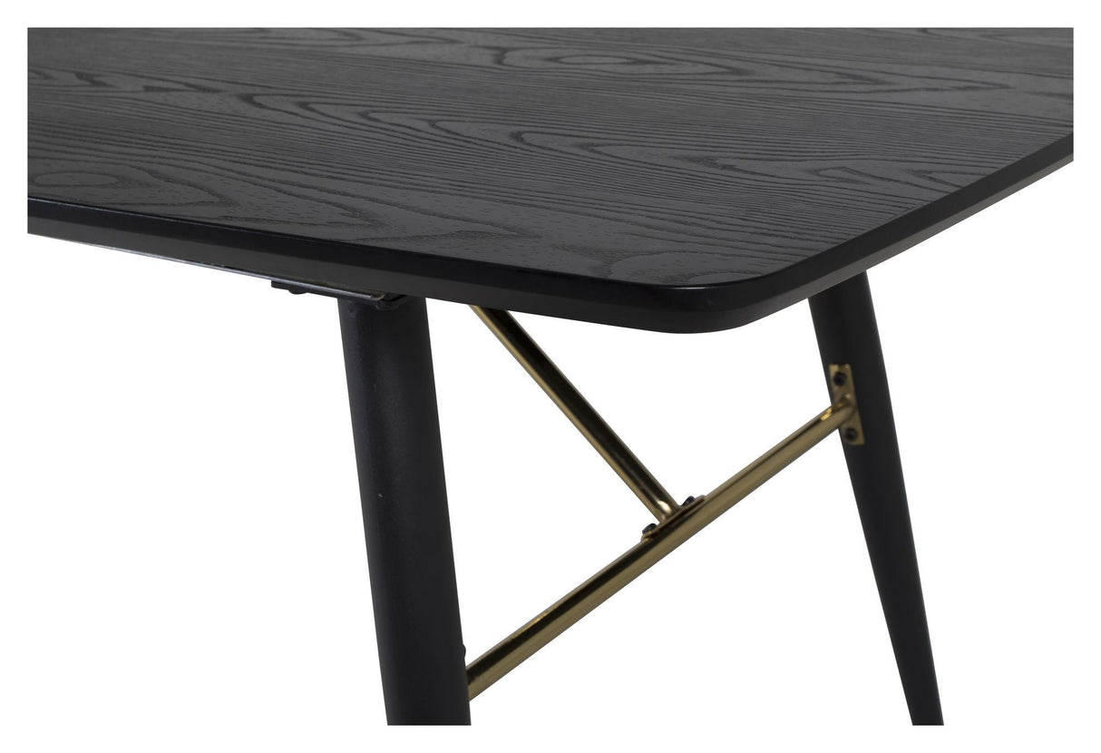 Gold Dining table with pull-out, Black veneer, 180x85