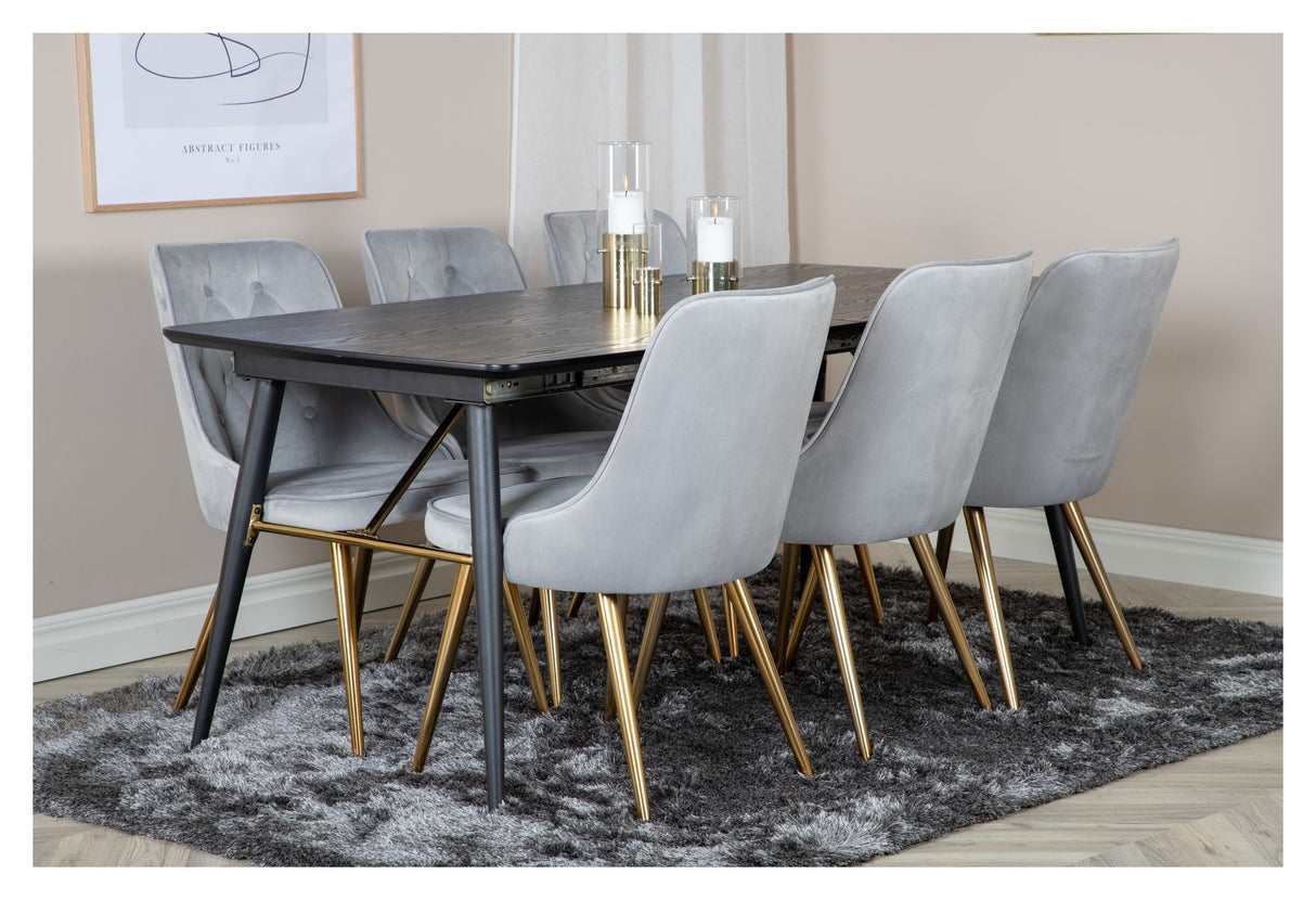 Gold Dining table with pull-out, Black veneer, 180x85