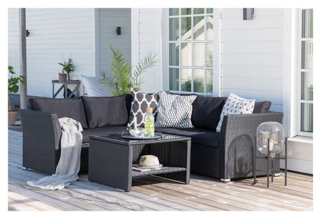 Haiti corner sofa with table. Black braid with black cushions