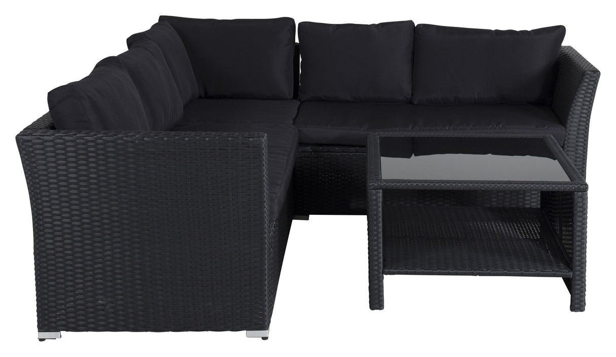 Haiti corner sofa with table. Black braid with black cushions