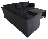 Haiti corner sofa with table. Black braid with black cushions