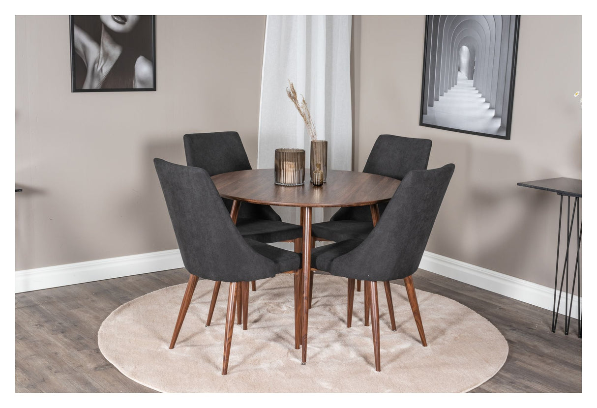 Leone Dining chair, Black, Walnut metal legs