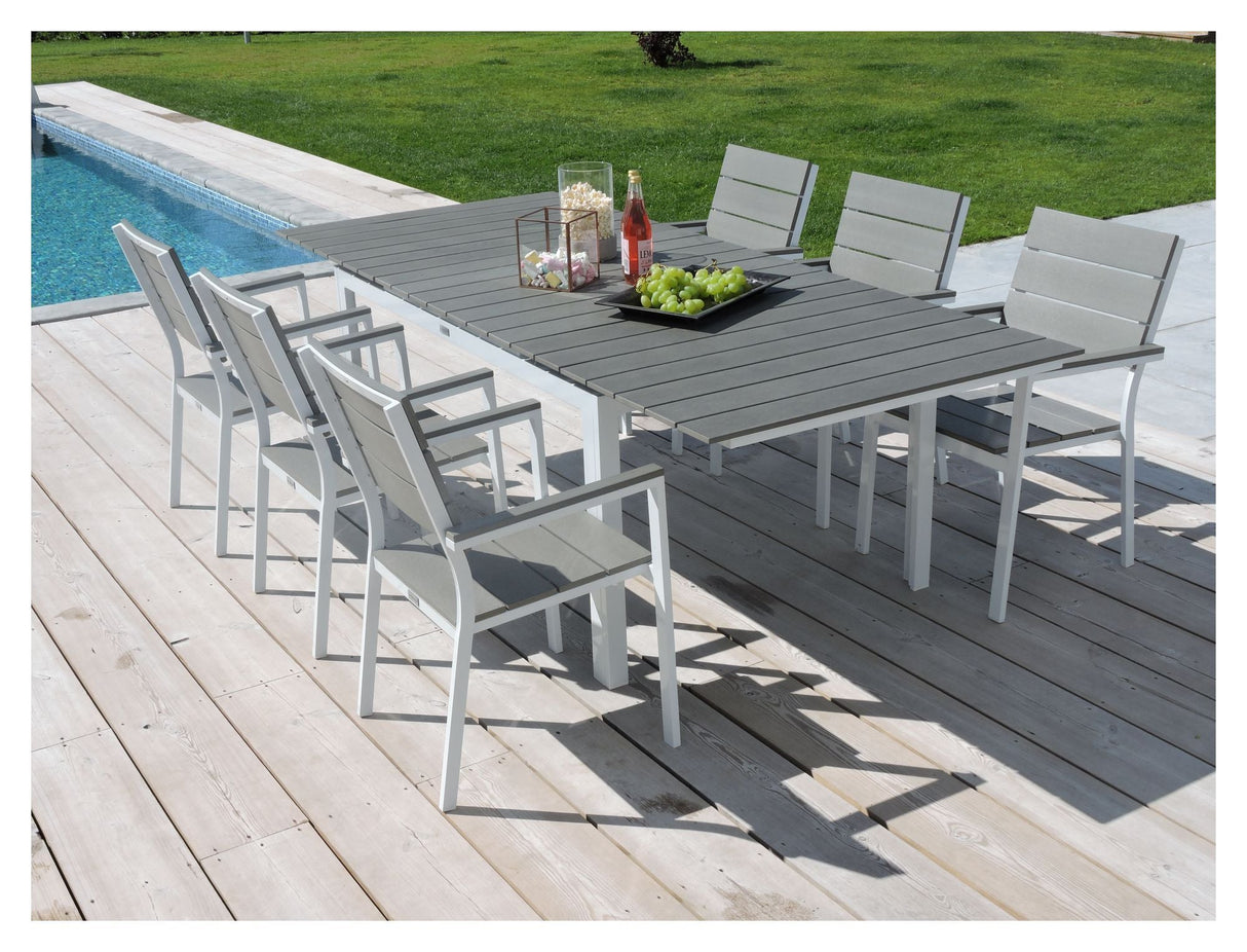 Levels Garden Table, 160/240*90, White Alu/Gray Aintwood