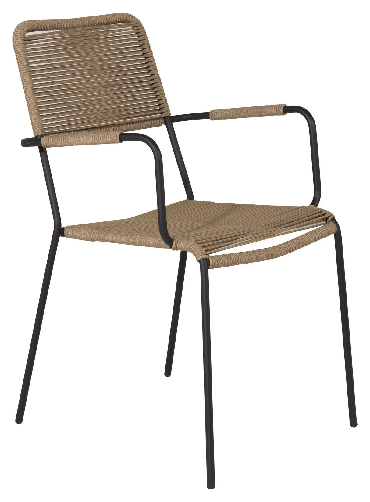 Lindos, Garden chair with armrests, Black alu/Latte rope