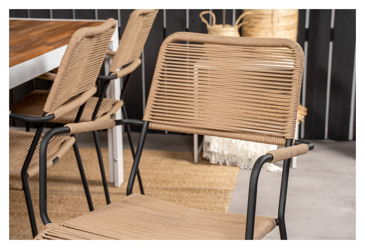 Lindos, Garden chair with armrests, Black alu/Latte rope