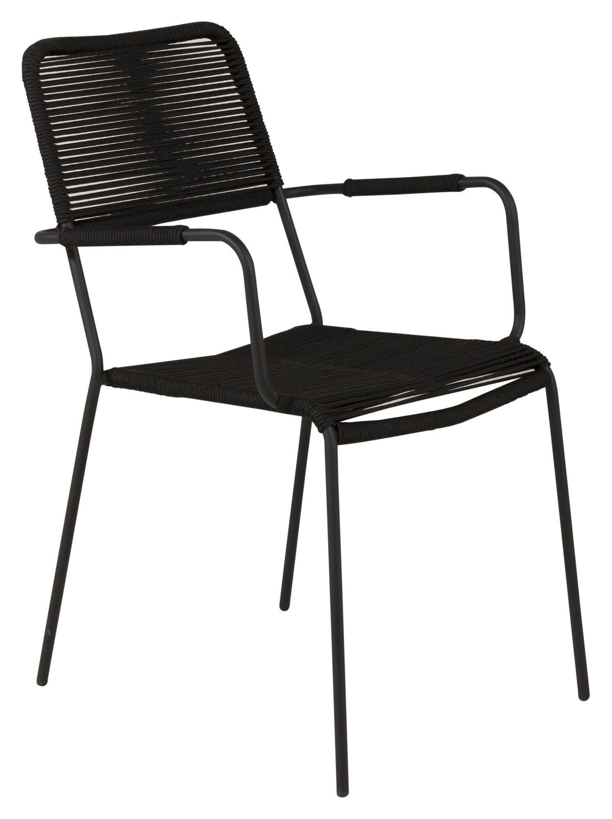 Lindos, Garden chair with armrests, Black alu/Black rope