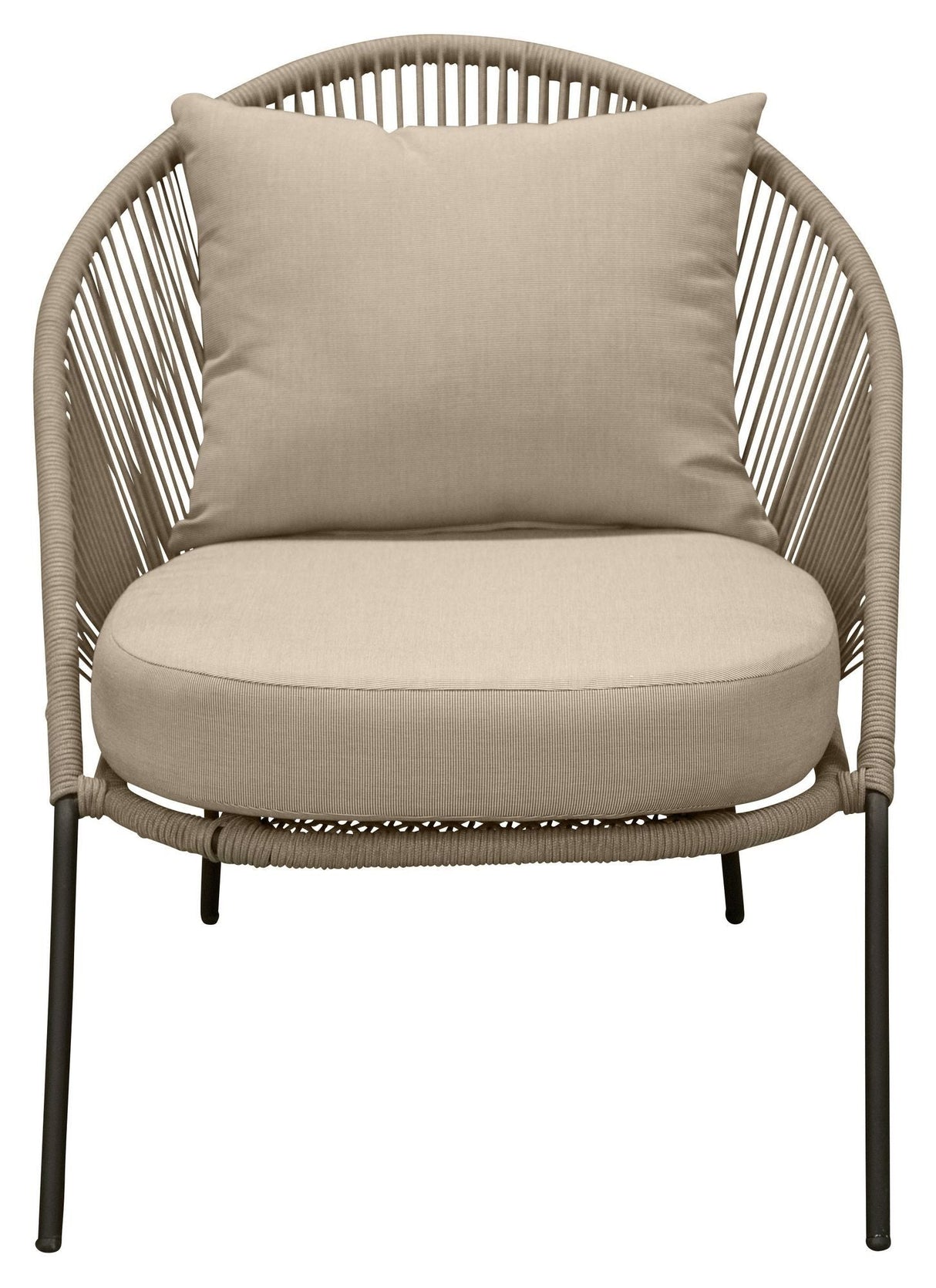 Lindos Lounge Chair, Black Alu/Latte Rope/Beige Cushion