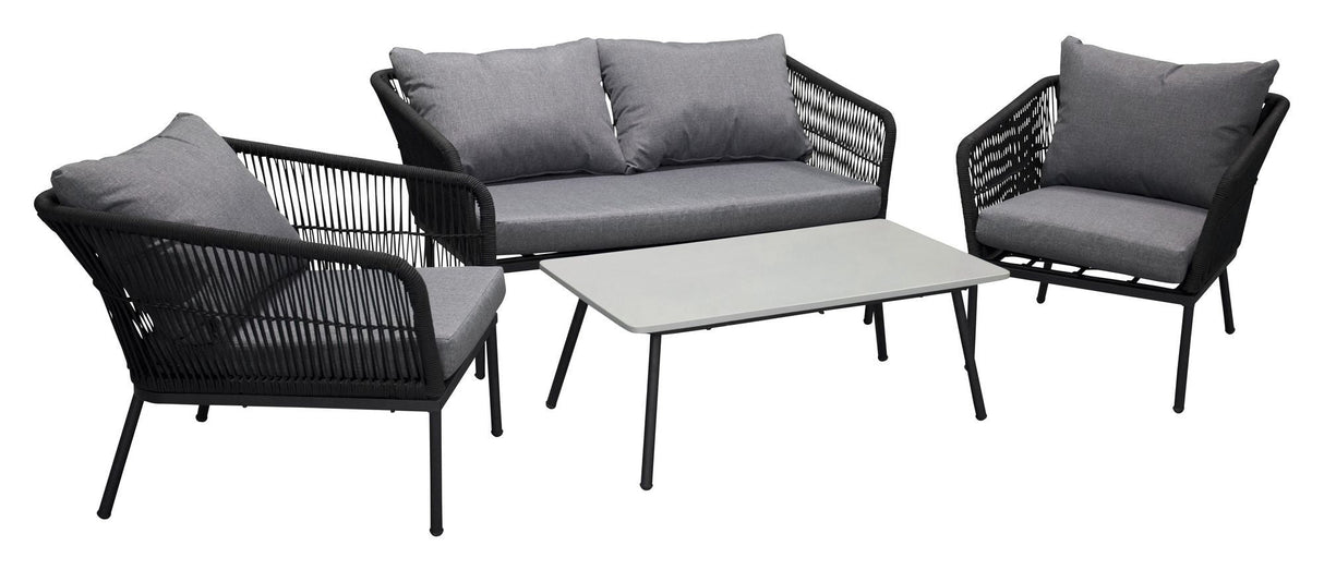 Lindos Sofa Set, Black Alu/Black Rope/Gray Cushion