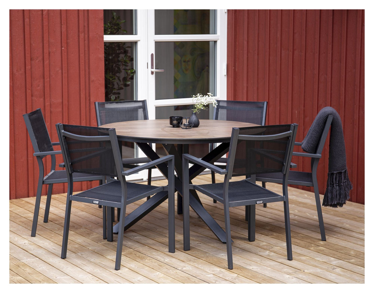 Llama Garden Table Ø140, Black alu/Brown HPL