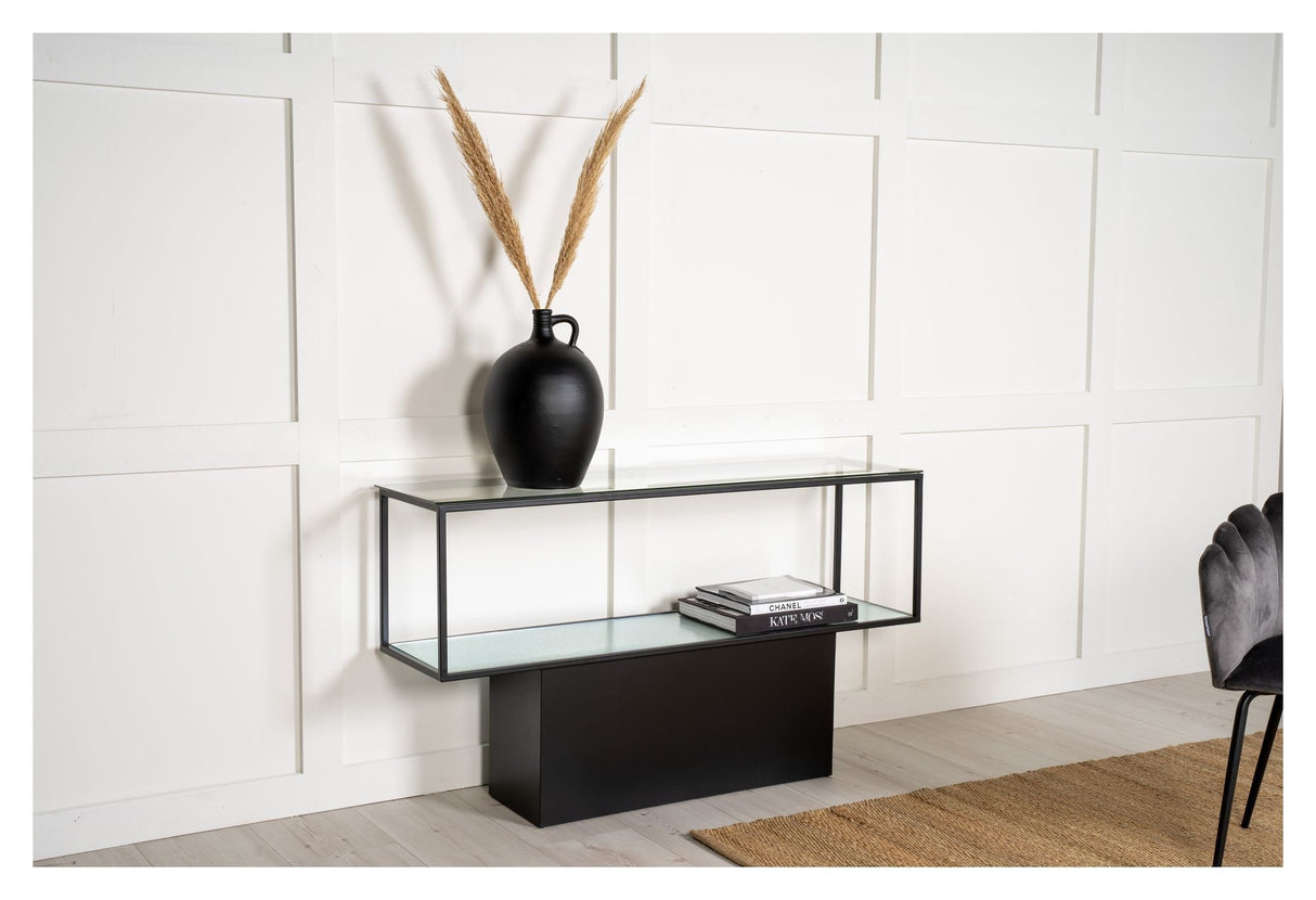 Maglehem Side table with glass shelf - Black Metal legs, 130x35