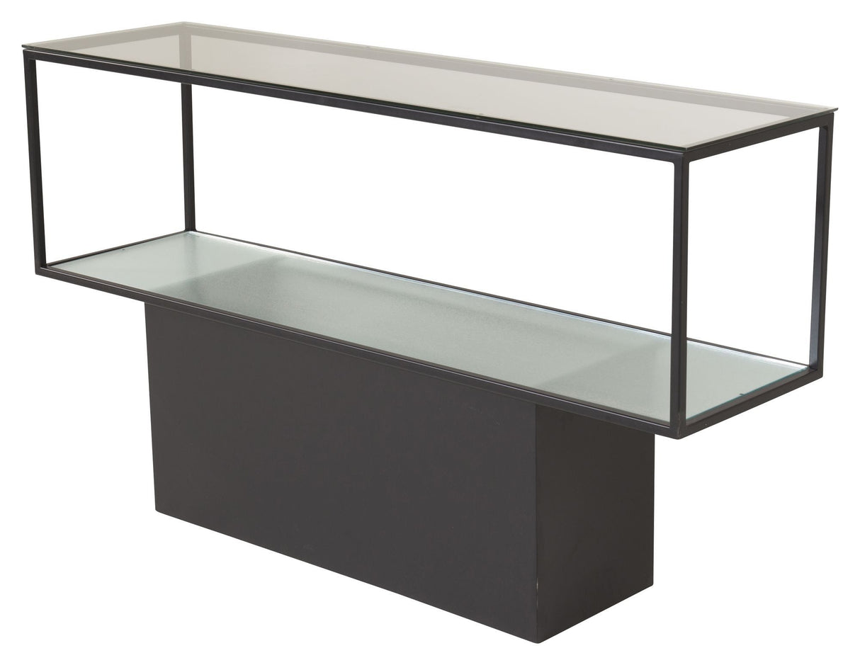 Maglehem Side table with glass shelf - Black Metal legs, 130x35