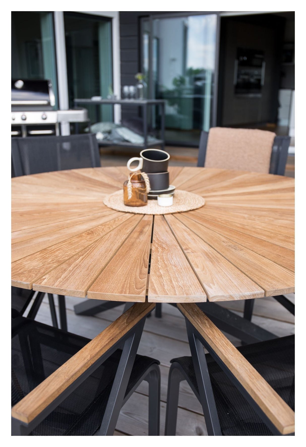 Mexico, Garden table Ø140, White alu/teak