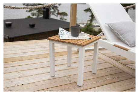 Mexico, Side Table 40*40, White Aluminum/teak