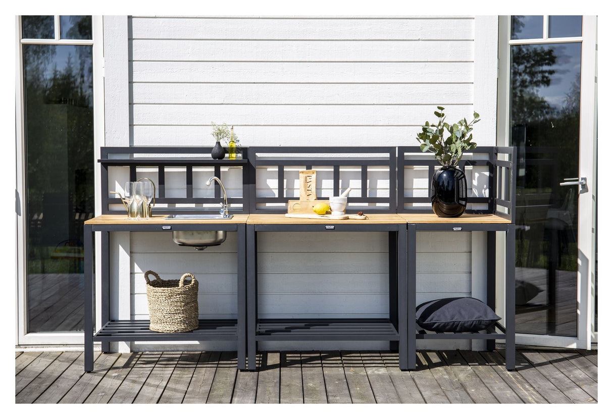 Mexico Outdoor kitchen w. sink, Black alu/Teak