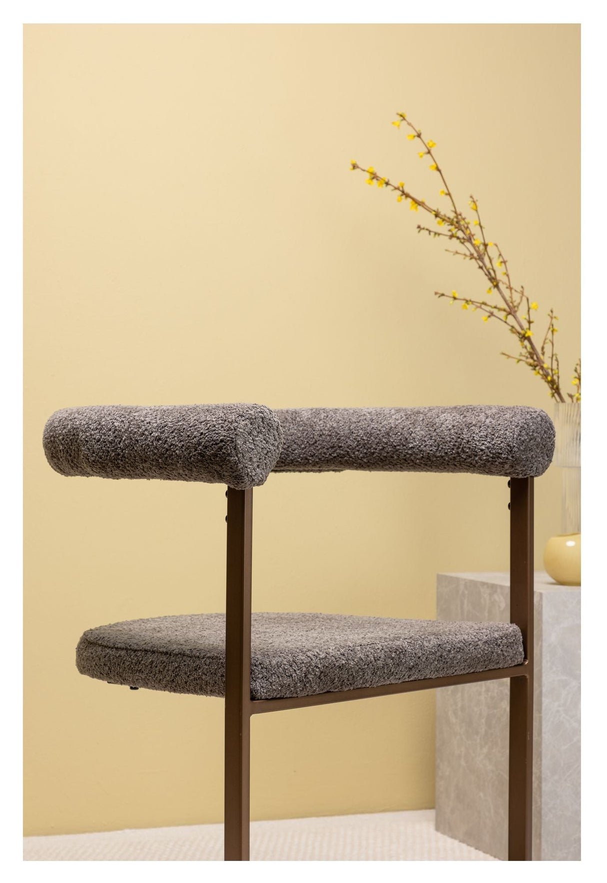 Morning Dining Chair, Brown, Gray Bouclé