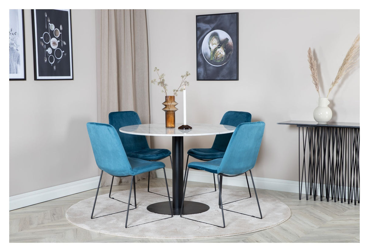 Muce Dining chair, Blue velvet, Black metal legs