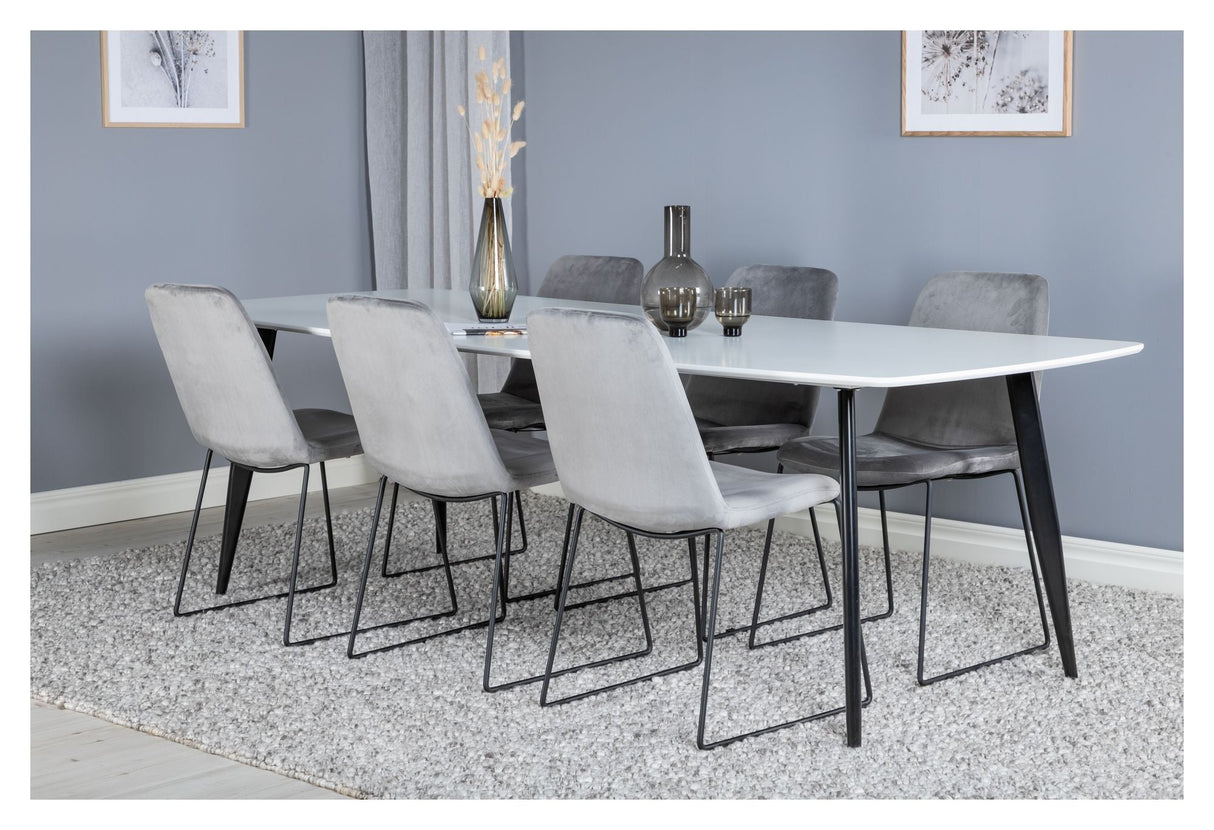 Muce Dining chair, Gray velvet, Black metal legs