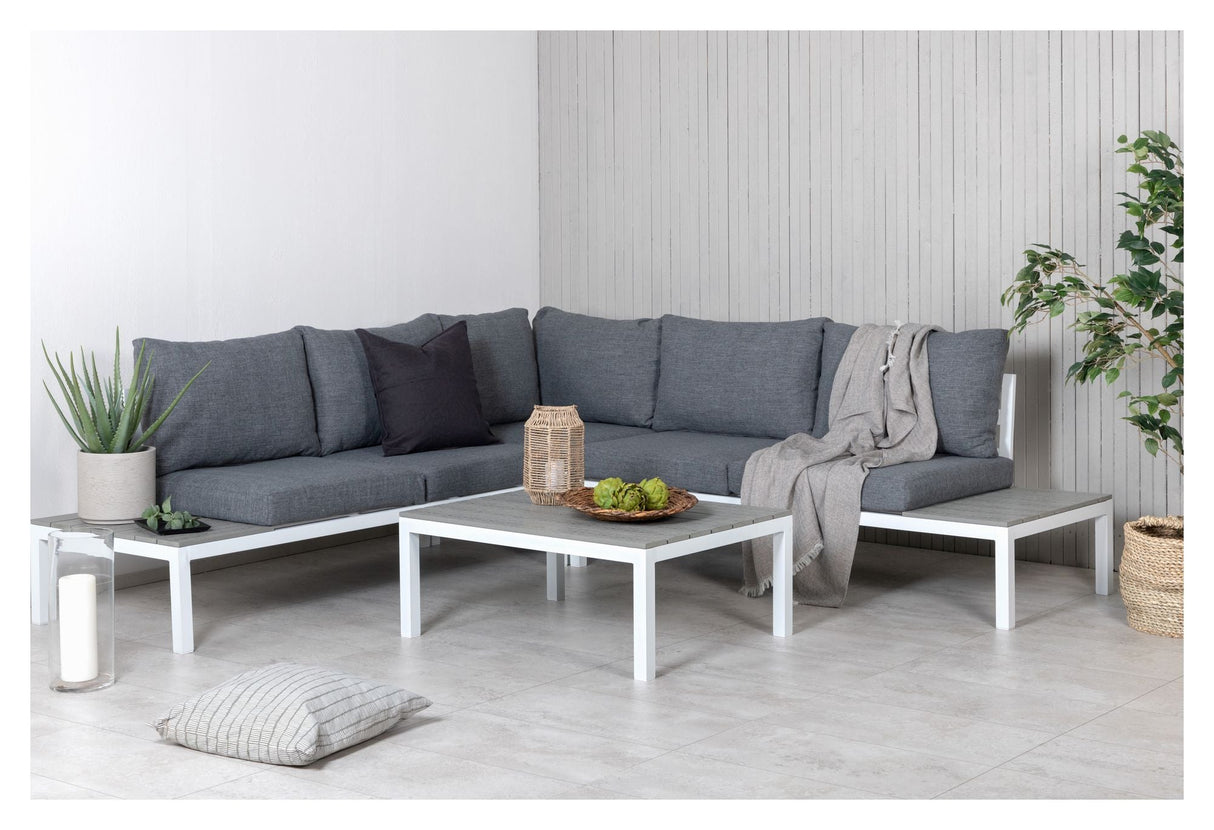 Odense Lounge Set, White Alu w. gray cushions