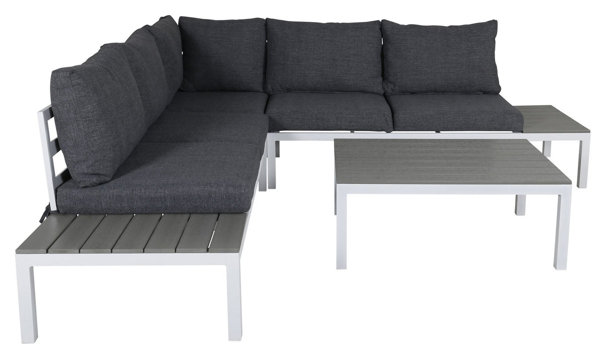 Odense Lounge Set, White Alu w. gray cushions