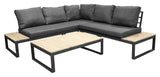 Panama Lounge Bed with Table, Black Alu/Acacie/Gray Cushion