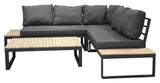 Panama Lounge Bed with Table, Black Alu/Acacie/Gray Cushion