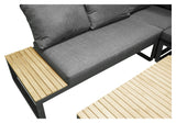 Panama Lounge Bed with Table, Black Alu/Acacie/Gray Cushion