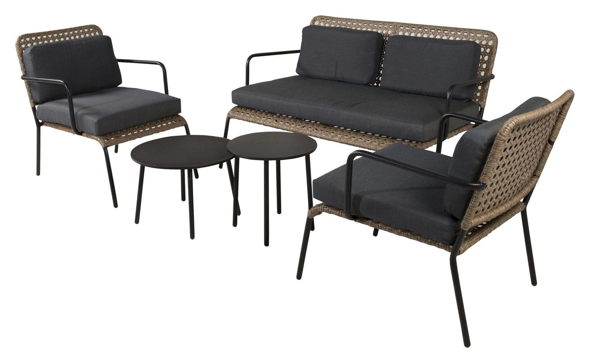 Paola Sofa set with black cushions, Natural weave