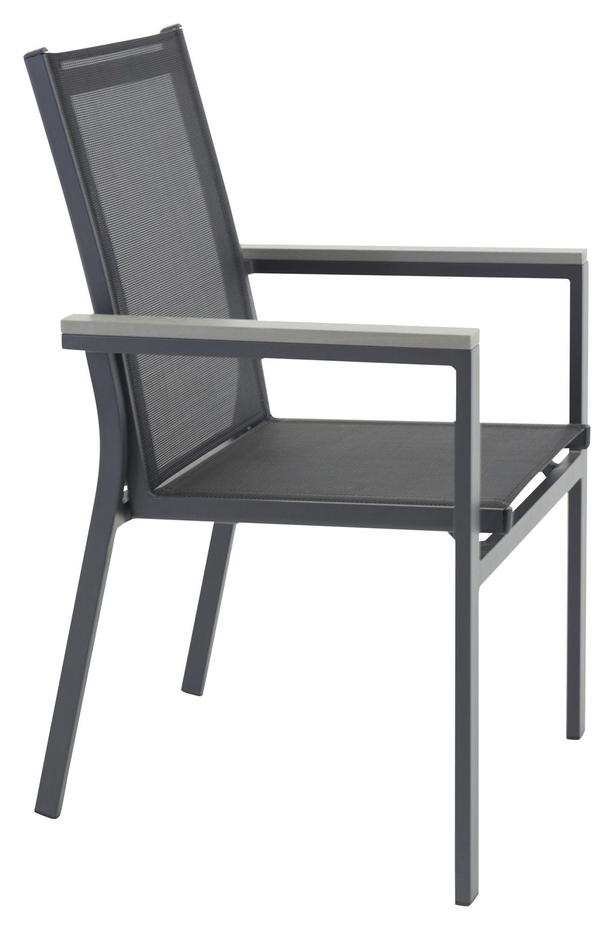 Parma Garden Chair, stackable, Black alu/Black textiles/Gray aintwood