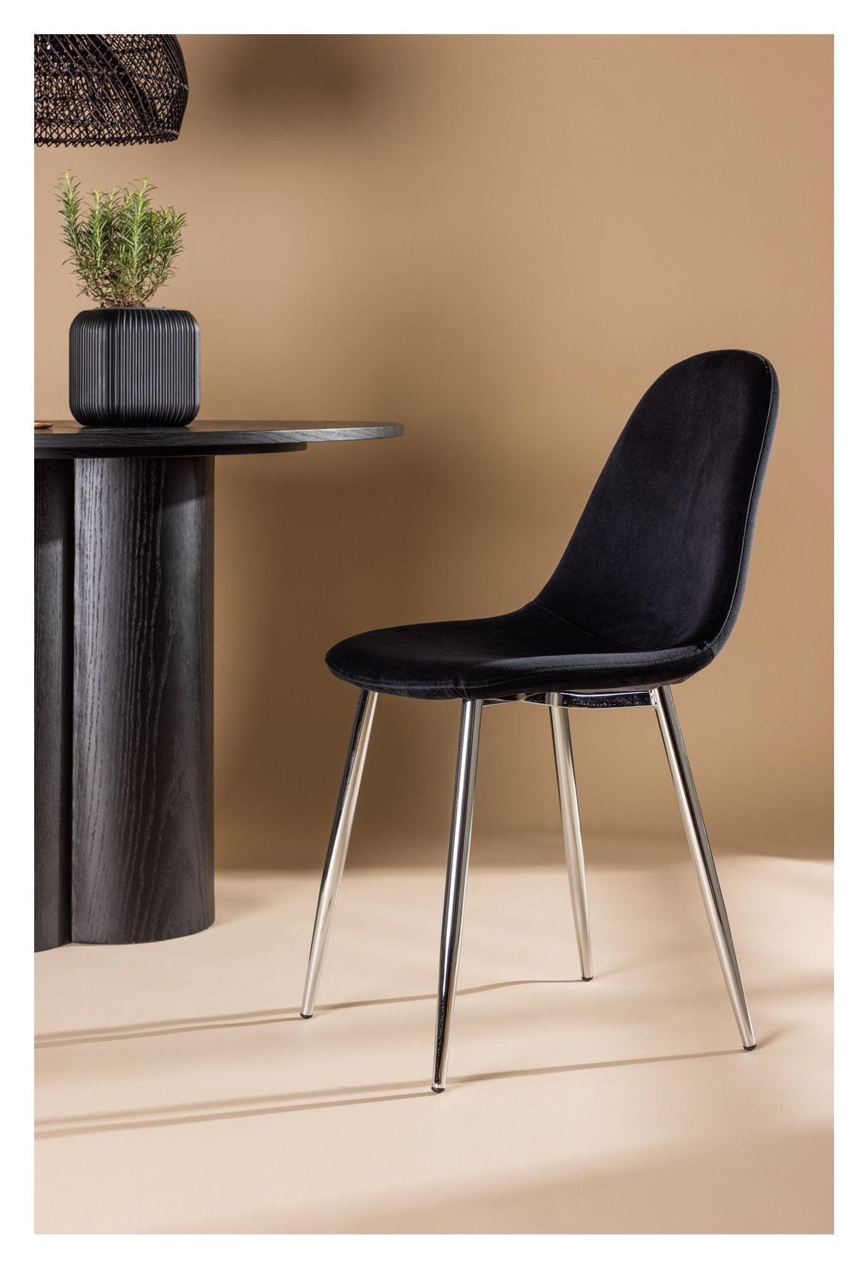 Polar Dining chair, Black velvet, Chrome