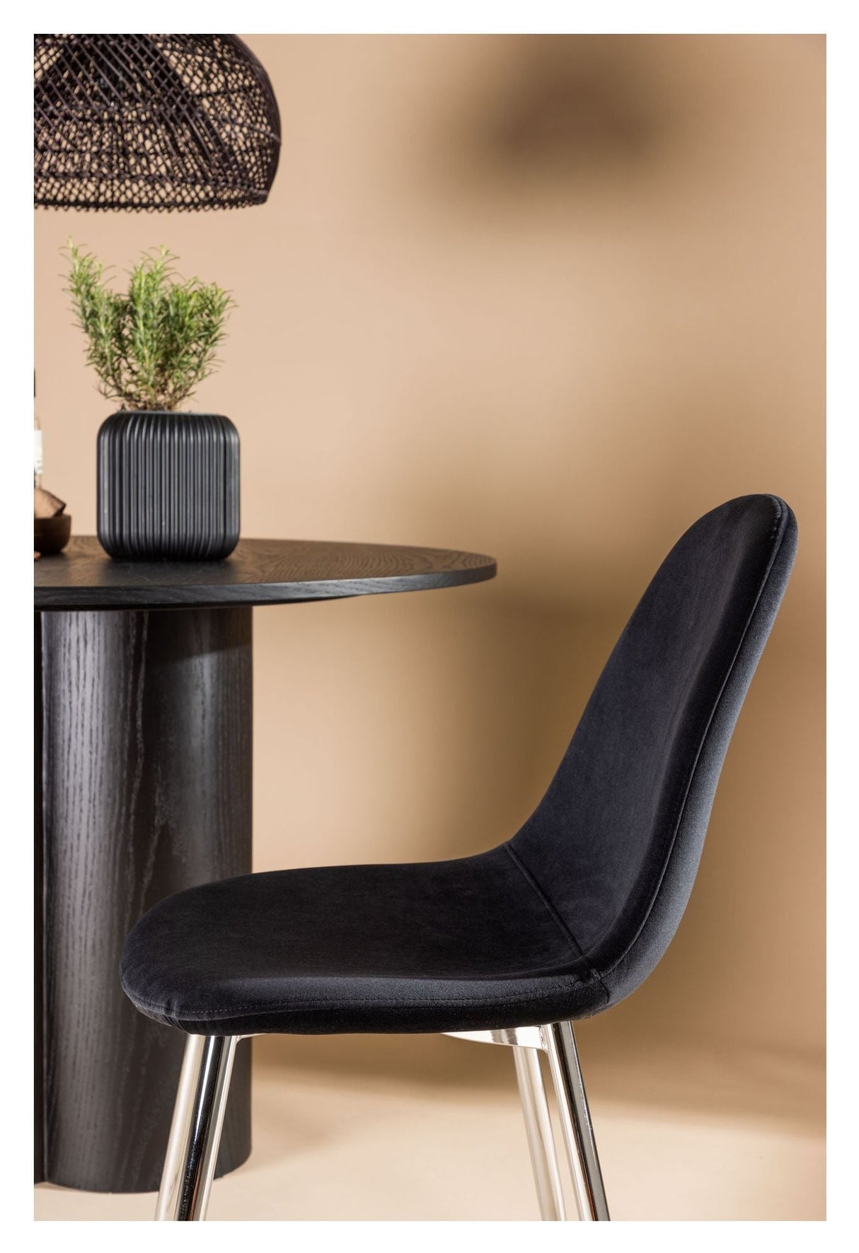 Polar Dining chair, Black velvet, Chrome