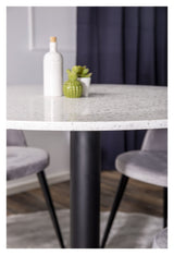 Razzia Dining table, White Terazzo with matte black foot, Ø106