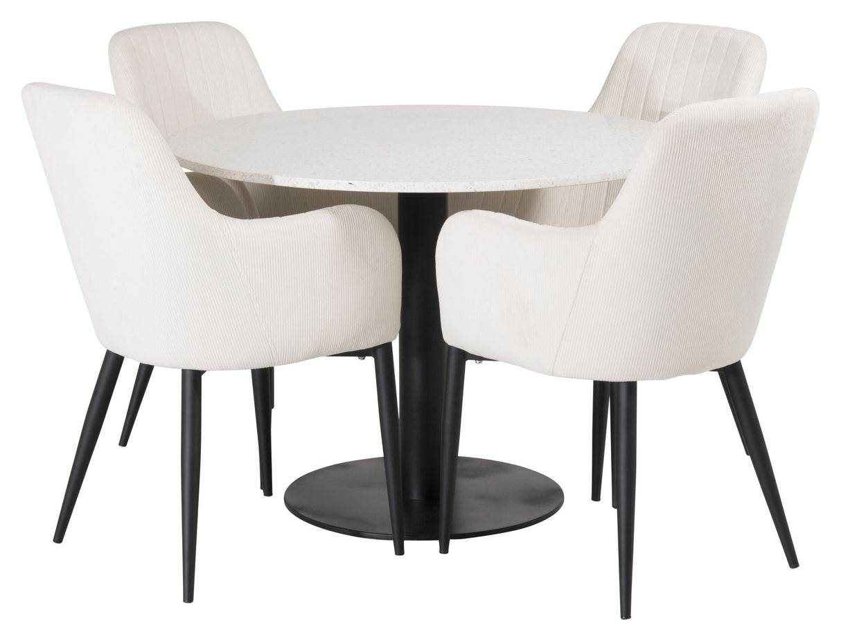 Razzia Dining table, White Terazzo with matte black foot, Ø106