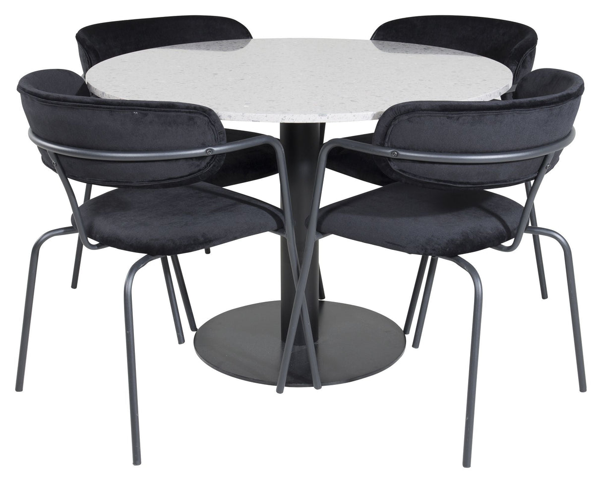 Razzia Dining table Ø106, w. 4 Arrow armchairs, Black velvet