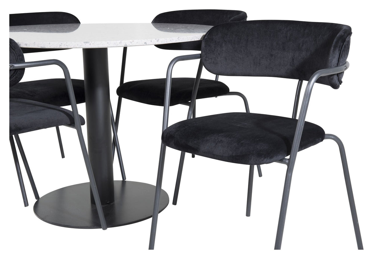 Razzia Dining table Ø106, w. 4 Arrow armchairs, Black velvet