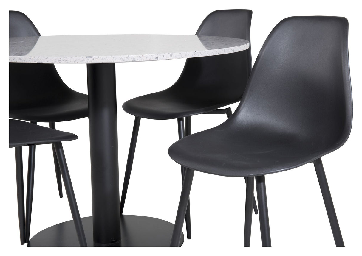 Razzia Dining Table Ø106, w. 4 Polar Chairs, Black Plastic