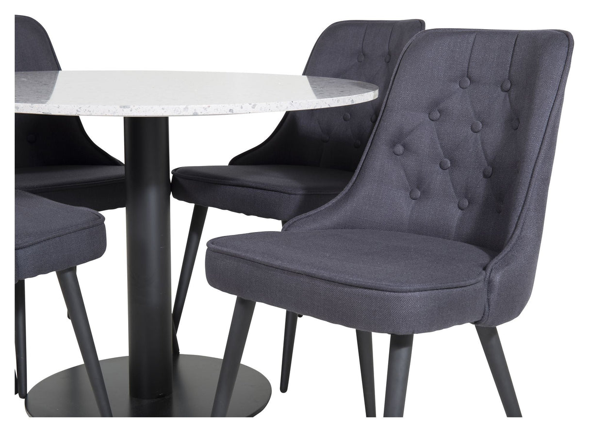 Razzia Dining Table Ø106, m. 4 Velvet Delux Chairs, Black