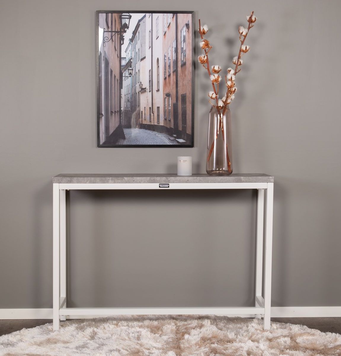 Rise Side Table - Concrete-look/White Metal Legs, 110x30