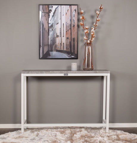 Rise Side Table - Concrete-look/White Metal Legs, 110x30