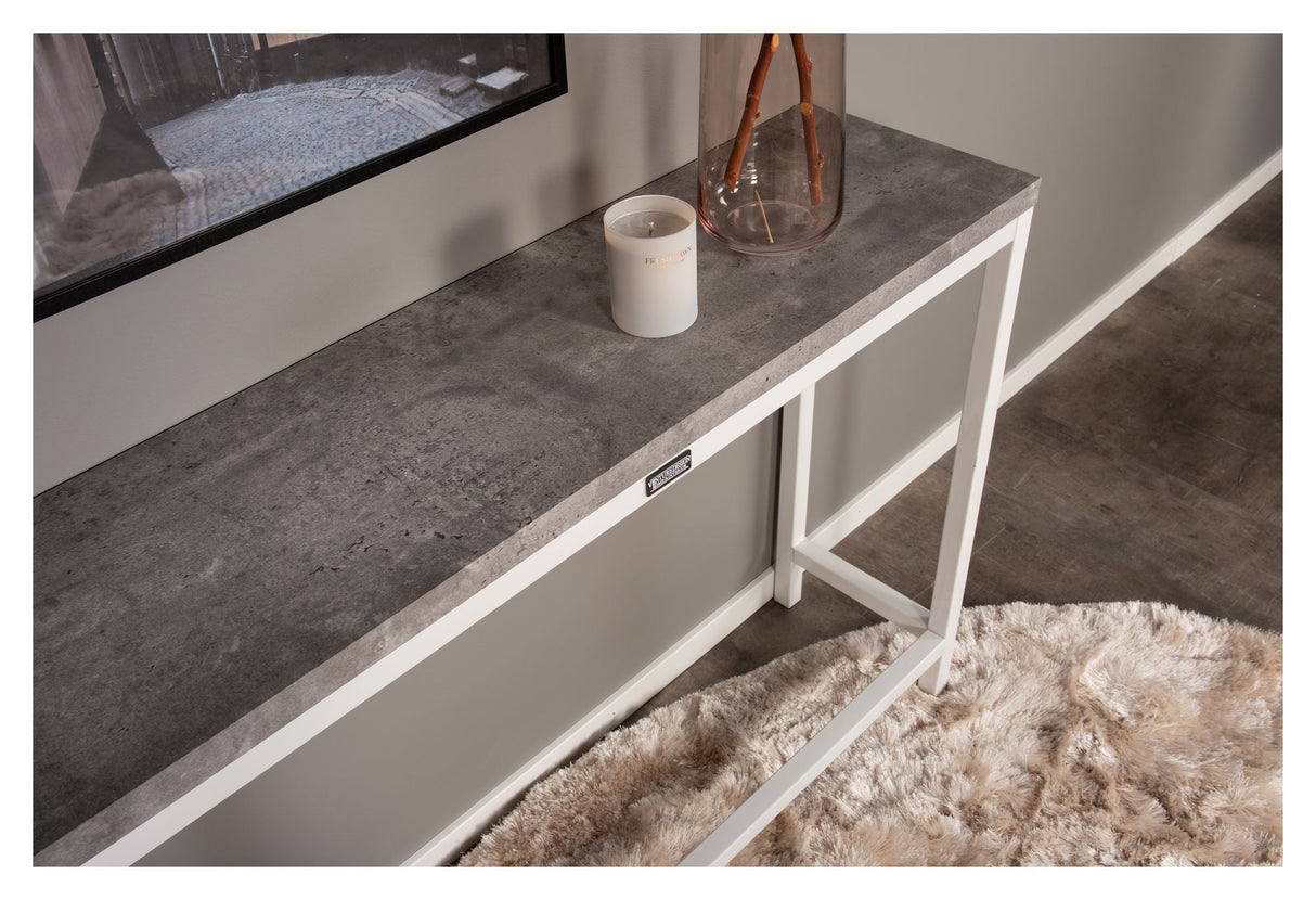 Rise Side Table - Concrete-look/White Metal Legs, 110x30