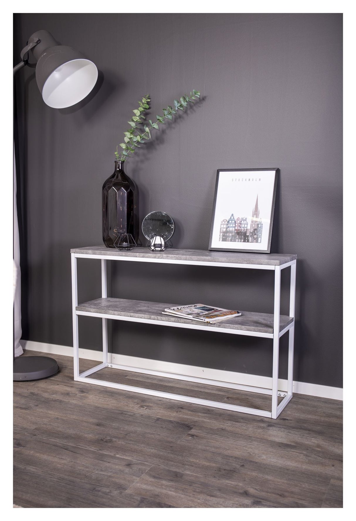 Rise Side Table Double - Concrete-look/White, 110x30