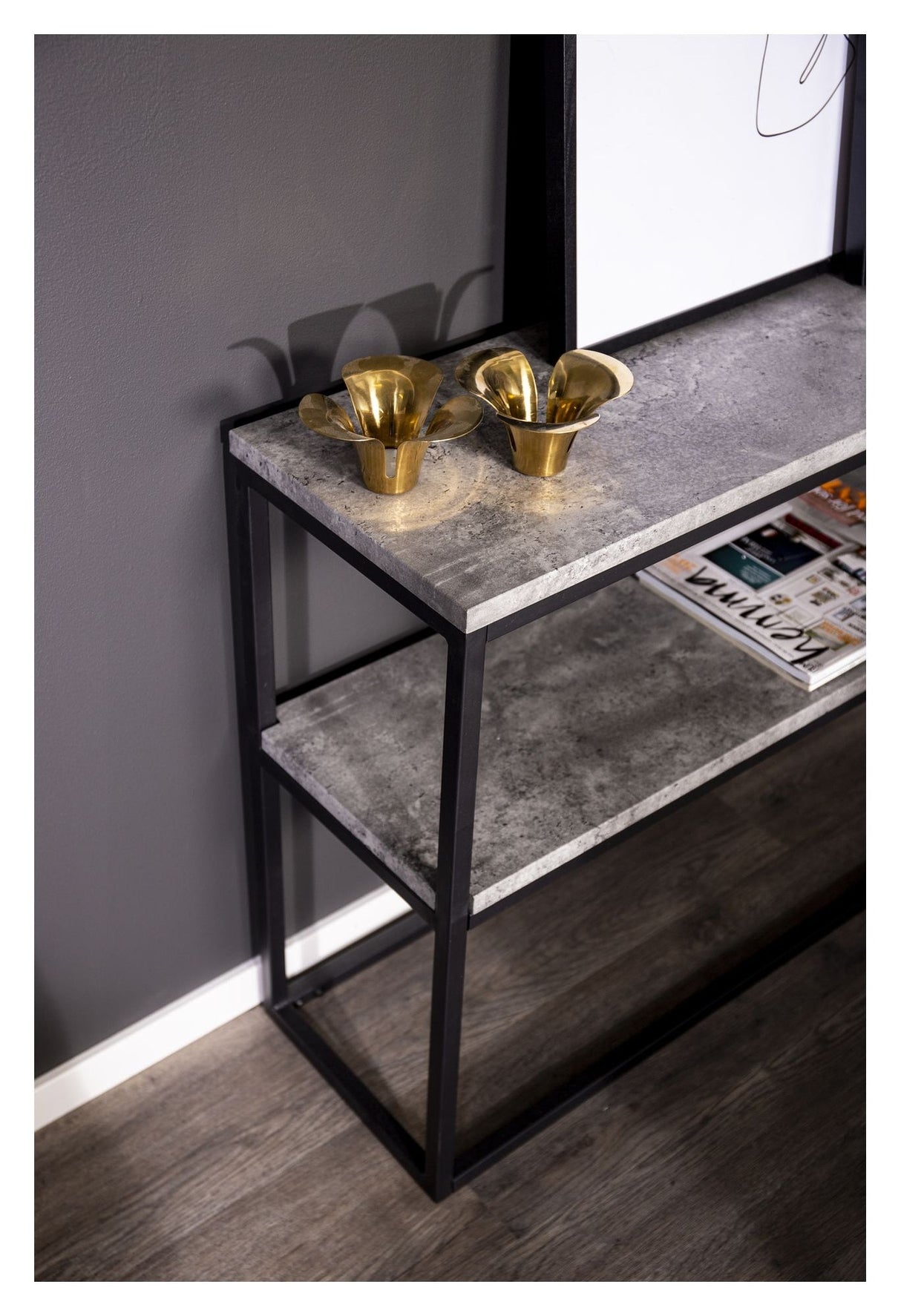 Rise Side Table Double - Concrete look/Black Metal legs, 110x30