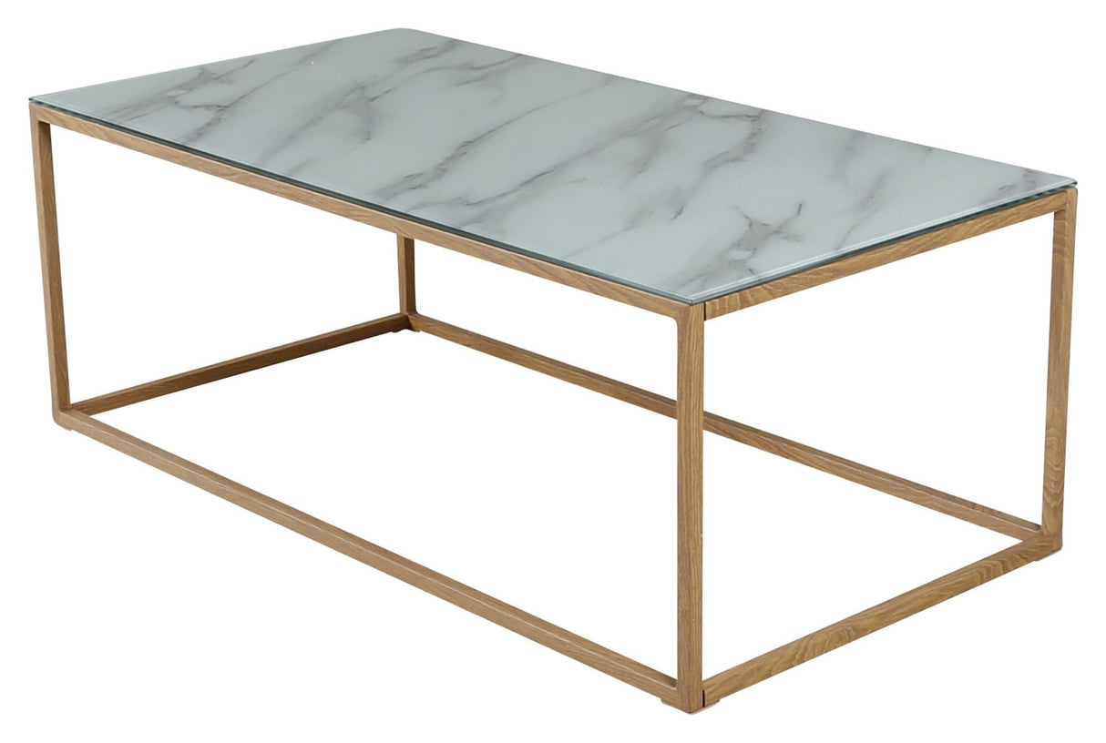 Rock Coffee Table w. Tempered Glass Top - White/Brown, 60x120