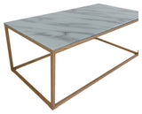 Rock Coffee Table w. Tempered Glass Top - White/Brown, 60x120