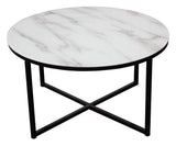 Rock Coffee Table w. Tempered Glass Top - White/Black, Ø80